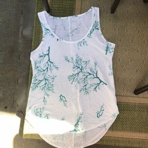White tank top with blue coral detailing